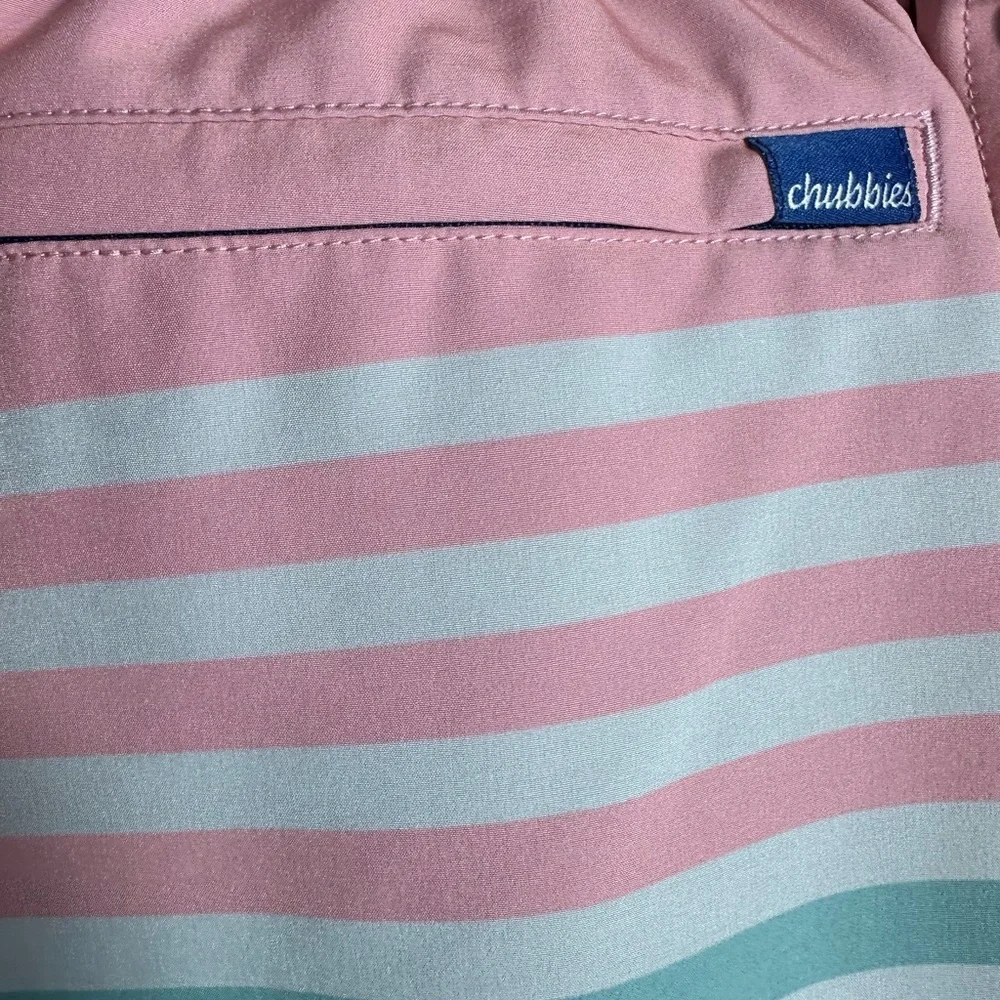 Chubbies Striped Pink and Blue Classic Swim Trunks 5.5 inseam